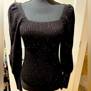 Black puff sleeve sweater with multi color sequins